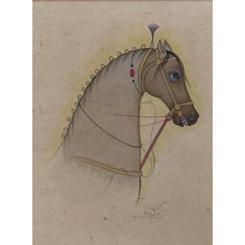 618 - Persian school, study of a horse's head, watercolour, 10 x 7 cm, its pair, a study of two elephants,... 