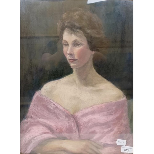 624 - 20th century, English school, portrait of a lady, pastel, 53 x 37 cm