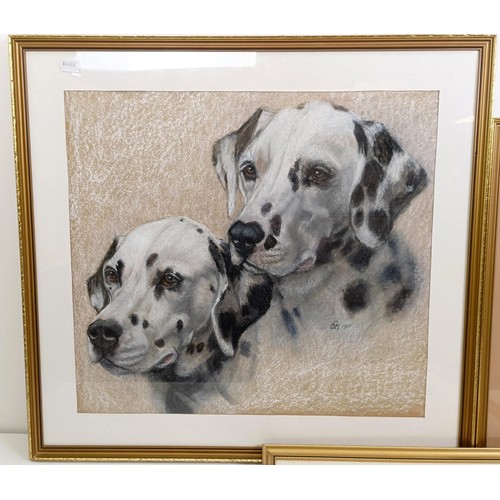 644 - English school, two dalmatians, pastel, monogrammed OCM dated 1981, 53 x 57 cm, a hound, pastel, 37 ... 