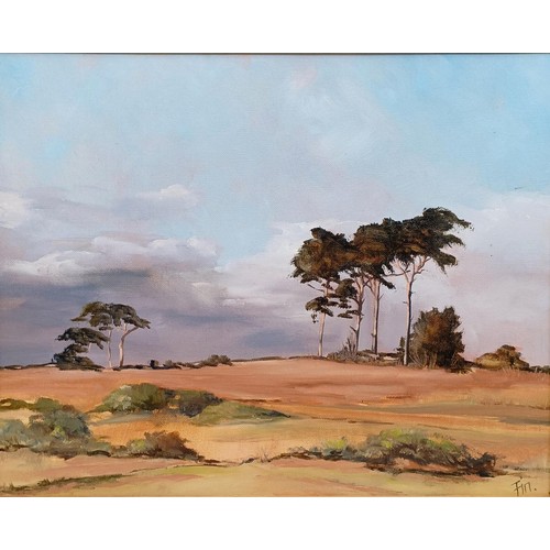 647 - 20th century, English school, a landscape, oil on canvas, indistinctly signed, 37 x 43 cm