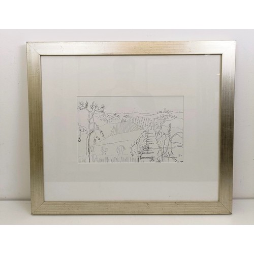 651 - 20th century, Continental school, a landscape, pen and ink, initialled and dated '99, 23 x 35 cm