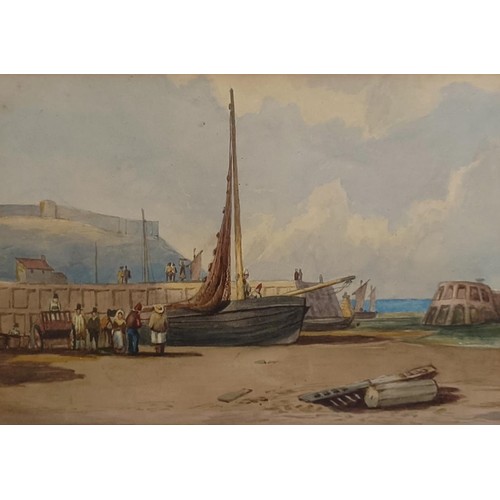 656 - Early 20th century, English school, boats at low tide, watercolour, 22 x 30 cm