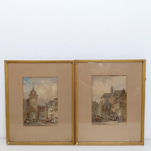 661 - Late 19th century, Continental school, a street scene, watercolour, monogrammed, 25 x 18 cm, and its... 