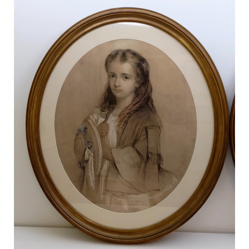 662 - William Crawford, portrait of a young girl, watercolour and charcoal, signed and dated October 1858,... 