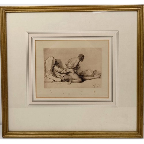 671 - An early 20th century erotic print, of a loving couple, 22 x 25 cm