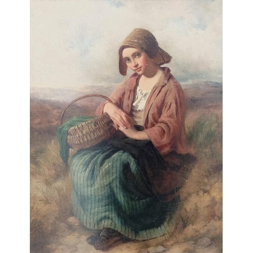 689 - Attributed to Isaac Henzell, portrait of a peasant holding a basket, oil on canvas, 60 x 46 cm