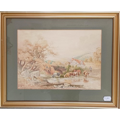 693 - Bernard Fogerty, two ponies and two figures, watercolour, signed, 26 x 34 cm, and its pair (2)