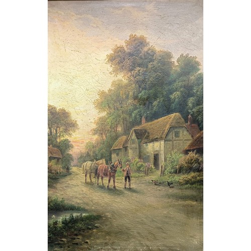 694 - Late 19th century, English school, returning home, oil on canvas, 60 x 37 cm, and its pair (2)