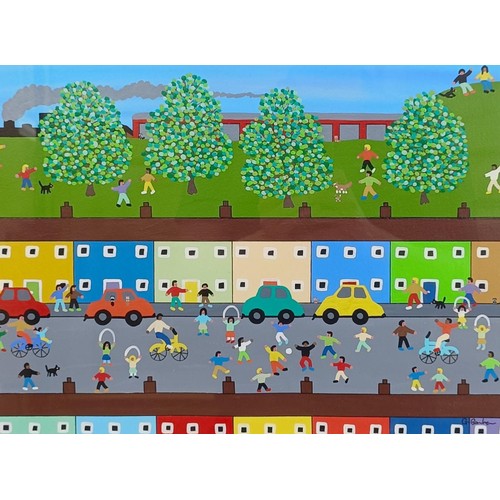 704 - Gordon Barker, street scene, gouache, 30 x 39 cm