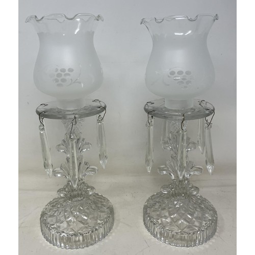 1211 - ***Withdrawn*** A pair of milk glass vases, 23 cm high, a pair of clear glass table lustres, two vin... 