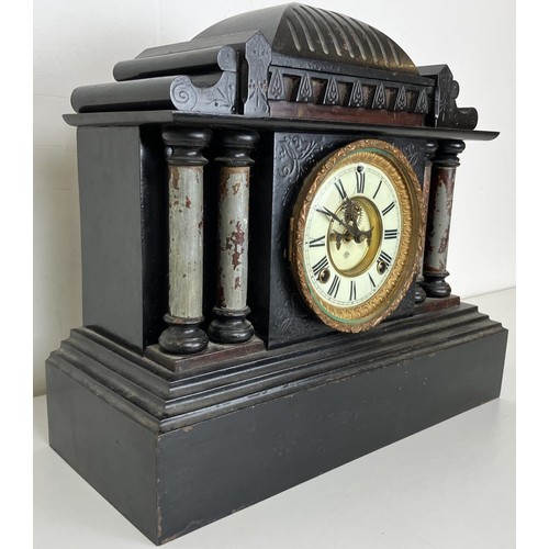 1213 - A mantel clock, in a slate case, 44 cm wide