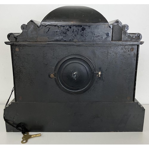 1213 - A mantel clock, in a slate case, 44 cm wide