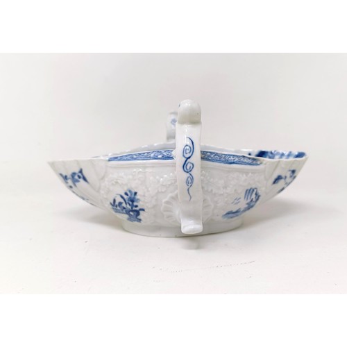 1272 - A porcelain blue and white double ended sauce boat, Roderick Jellicoe label, 20 cm