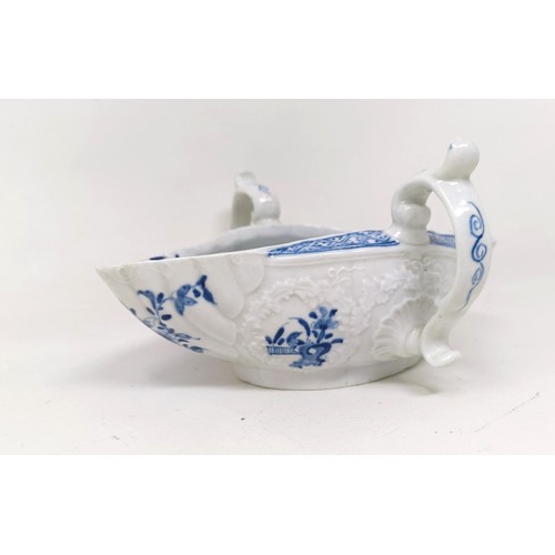 1272 - A porcelain blue and white double ended sauce boat, Roderick Jellicoe label, 20 cm