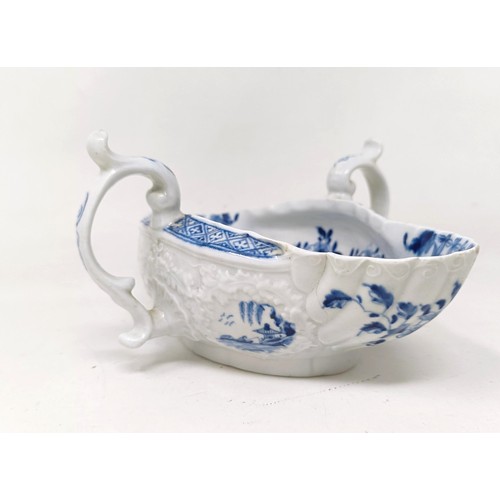 1272 - A porcelain blue and white double ended sauce boat, Roderick Jellicoe label, 20 cm