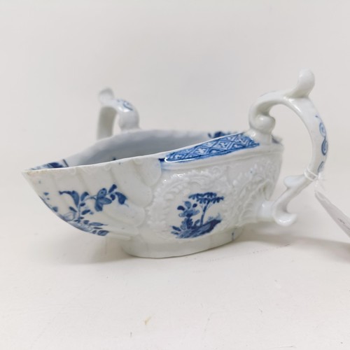 1272 - A porcelain blue and white double ended sauce boat, Roderick Jellicoe label, 20 cm