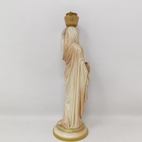 1258 - A Royal Worcester blush ivory classical figure holding an urn, 24 cm high