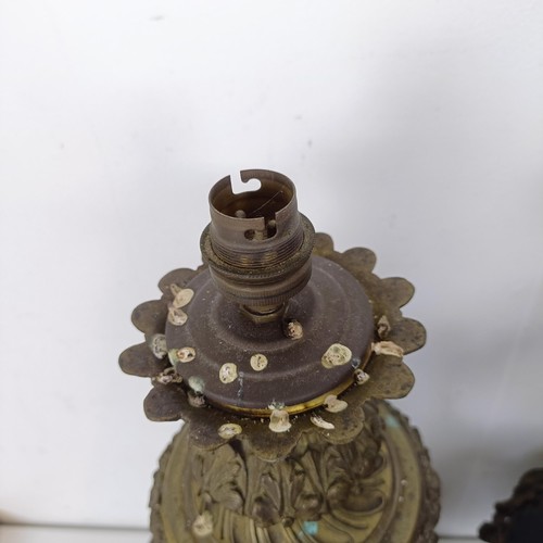 1304 - A pair of French blue glazed vases, with gilt metal mounts, converted to lamps, 52 cm high