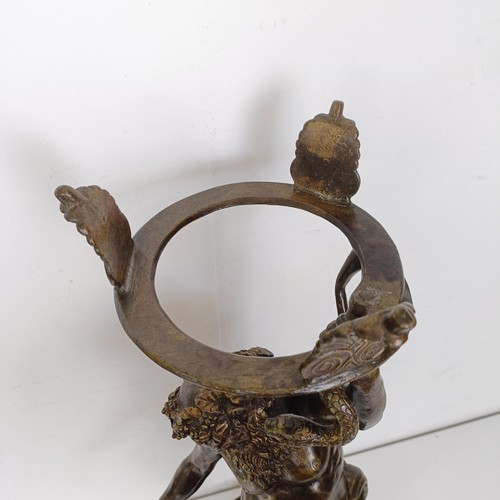 1305 - A Grand Tour style bronze stand, in the form of Bacchus holding a snake, 62 cm high