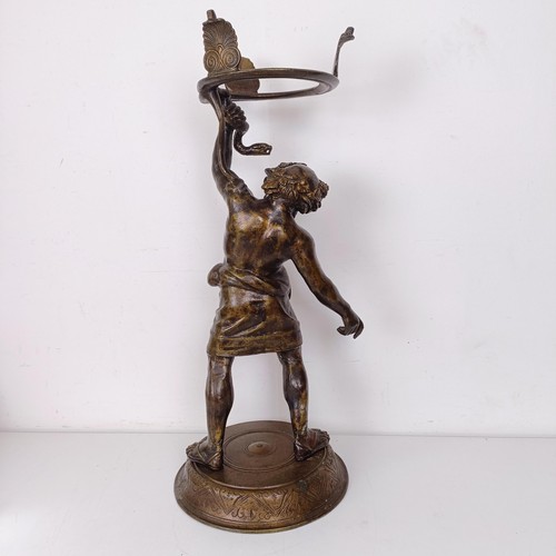 1305 - A Grand Tour style bronze stand, in the form of Bacchus holding a snake, 62 cm high