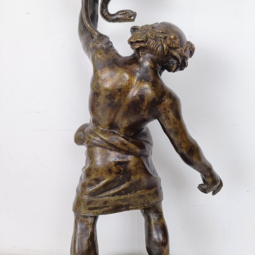 1305 - A Grand Tour style bronze stand, in the form of Bacchus holding a snake, 62 cm high