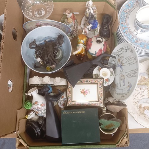 1217 - A Doulton figure, of a lady holding a dove, another, assorted ceramics and other items (box)