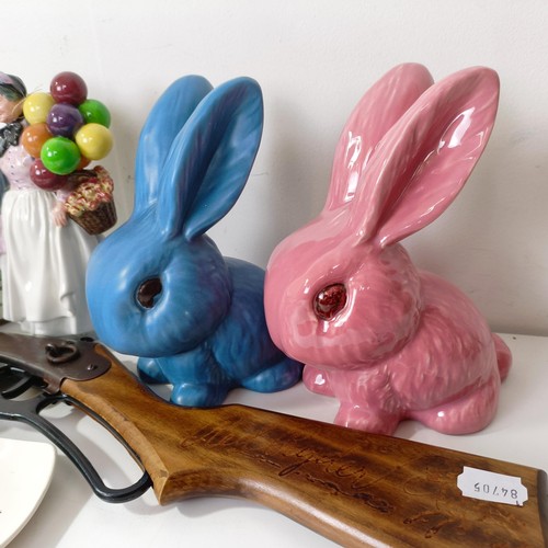 1250 - A Sylvac rabbit, a novelty ashtray, decorated gnome, a child's air rifle, other items and pictures (... 