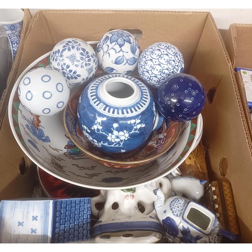 1224 - A pair of blue and white lamp bases, other ceramics and items (box)