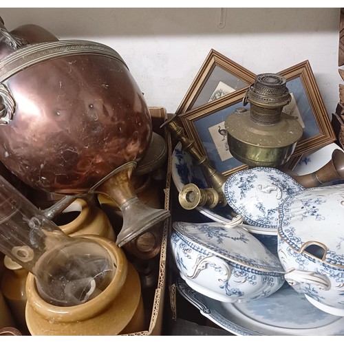 1228 - Assorted metalwares, ceramics and other items (3 boxes)