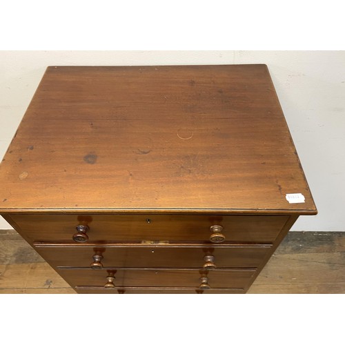 1356 - A mahogany chest, having five drawers, 60 cm wide, a cupboard, a pedestal, two stools, a two tier ta... 