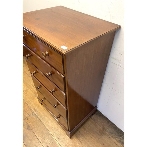 1356 - A mahogany chest, having five drawers, 60 cm wide, a cupboard, a pedestal, two stools, a two tier ta... 