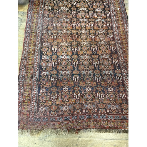 1503 - A Persian blue ground rug, 161 x 138 cm, a red ground prayer mat, 131 x 124 cm