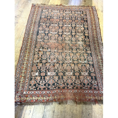 1503 - A Persian blue ground rug, 161 x 138 cm, a red ground prayer mat, 131 x 124 cm