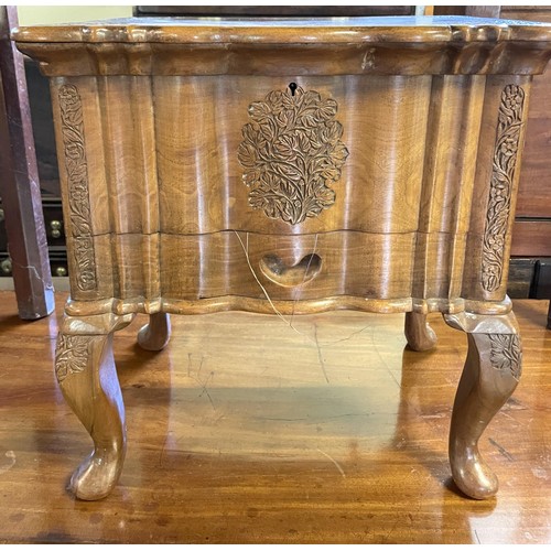 1368 - A mahogany folding card table, 87 cm wide, and an Eastern sewing box (2)