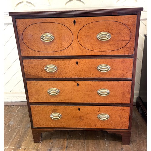 1416 - A 19th century mahogany and birdseye maple secretaire chest, of small proportions, having a fitted d... 