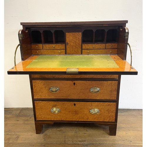 1416 - A 19th century mahogany and birdseye maple secretaire chest, of small proportions, having a fitted d... 