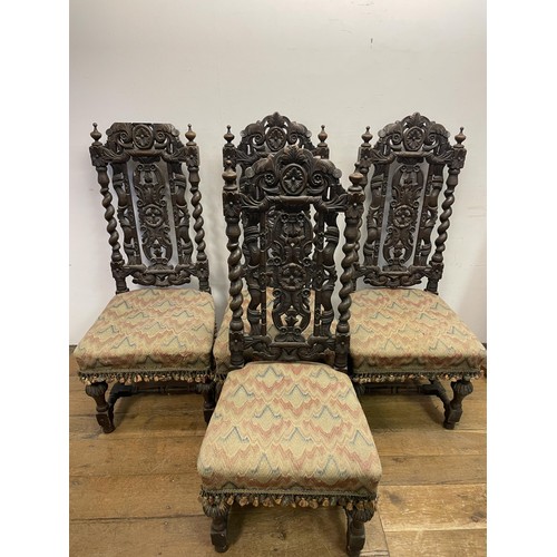 1378 - A set of four 18th century style carved oak high backed dining chairs (4)