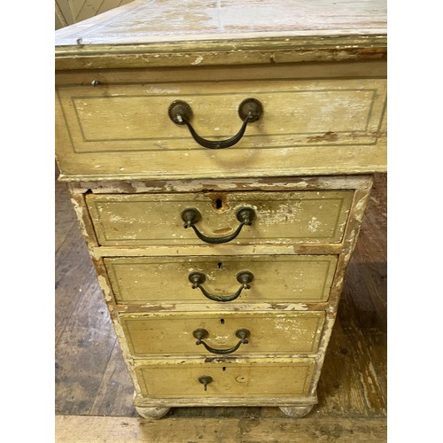 1388 - A partners painted  desk, the top having three drawers above pedestals with three drawers, opposite ... 