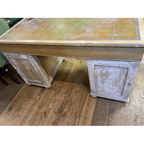 1388 - A partners painted  desk, the top having three drawers above pedestals with three drawers, opposite ... 