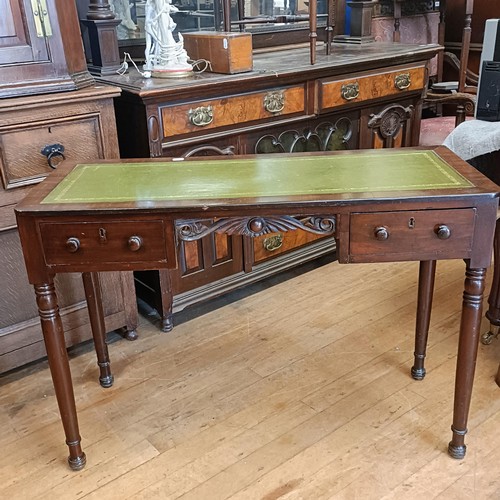 1408 - A walnut demi-lune side table, 110 cm wide, an oak corner cabinet, an oak arm chair, a mahogany desk... 