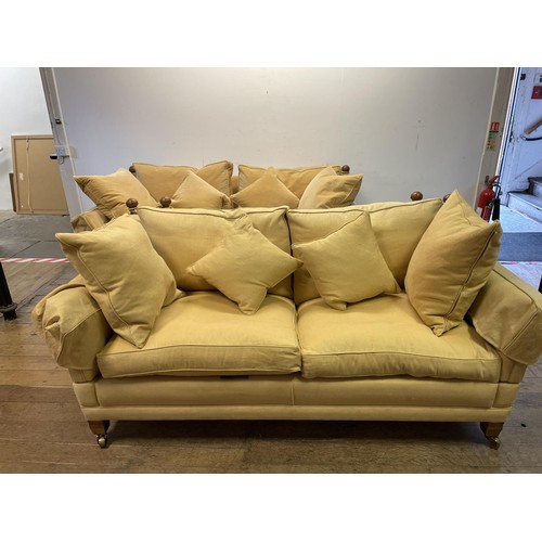 1377 - A near pair of modern Knole style drop end sofas, upholstered in slightly different fabrics, 180 cm ... 