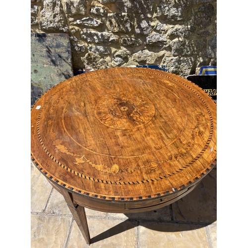 1481 - A 19th century Dutch mahogany table, with marquetry decoration, four frieze drawers and square taper... 