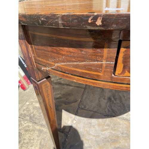 1481 - A 19th century Dutch mahogany table, with marquetry decoration, four frieze drawers and square taper... 