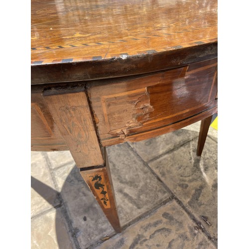 1481 - A 19th century Dutch mahogany table, with marquetry decoration, four frieze drawers and square taper... 