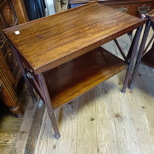 1381 - An 18th century style mahogany bureau, 66 cm wide, and a pair of mahogany two tier tables (3)