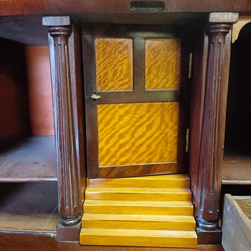 1381 - An 18th century style mahogany bureau, 66 cm wide, and a pair of mahogany two tier tables (3)