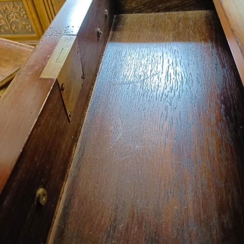 1381 - An 18th century style mahogany bureau, 66 cm wide, and a pair of mahogany two tier tables (3)