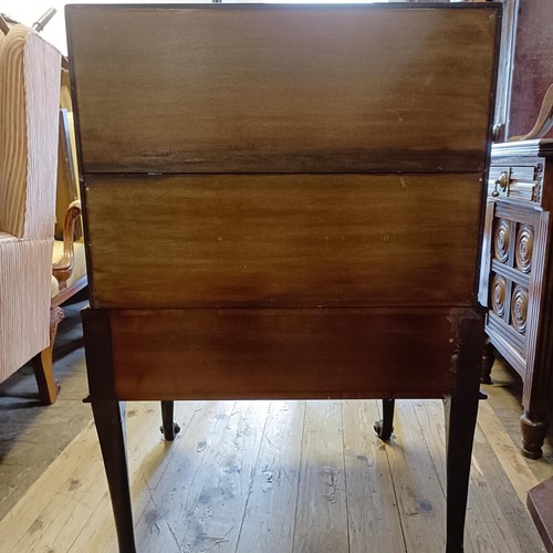 1381 - An 18th century style mahogany bureau, 66 cm wide, and a pair of mahogany two tier tables (3)