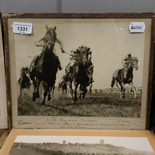 1331 - A vintage racing photograph, of the Newmarket Handicap, 23 x 29 cm, and assorted other vintage racin... 