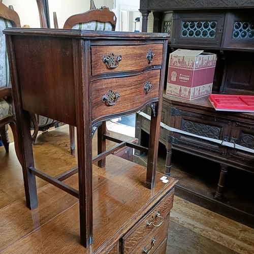 1408 - A walnut demi-lune side table, 110 cm wide, an oak corner cabinet, an oak arm chair, a mahogany desk... 